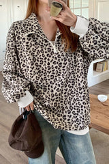 Leopard Print Quarter-Zip Sweatshirt Leopard OutfitFlow