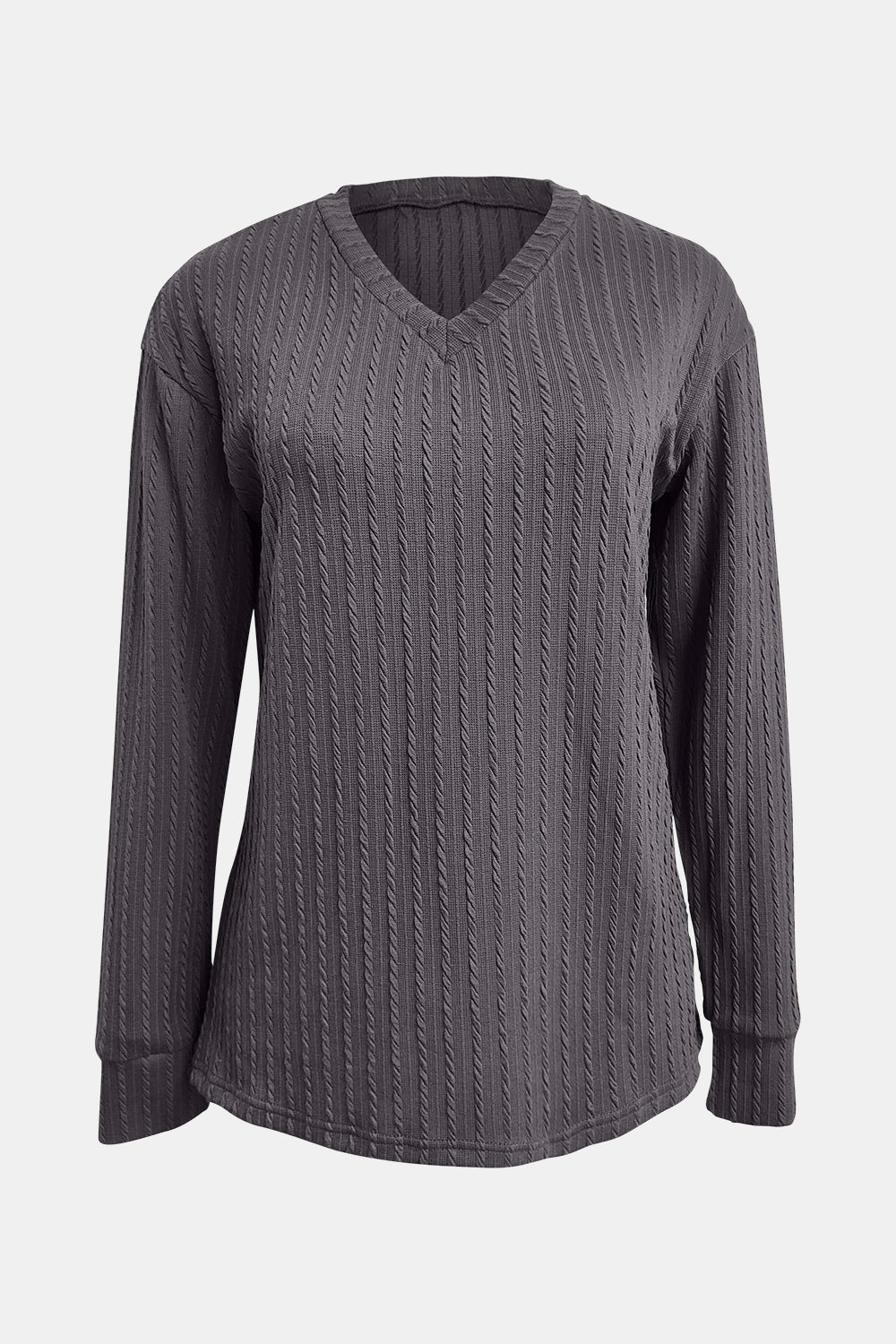 Outfit Flow - Textured V-Neck Long Sleeve T-Shirt