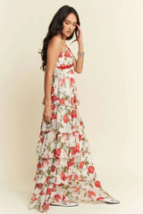 Davi & Dani Contrast Ring Lace Layered Ruffle Maxi Cami Dress OutfitFlow