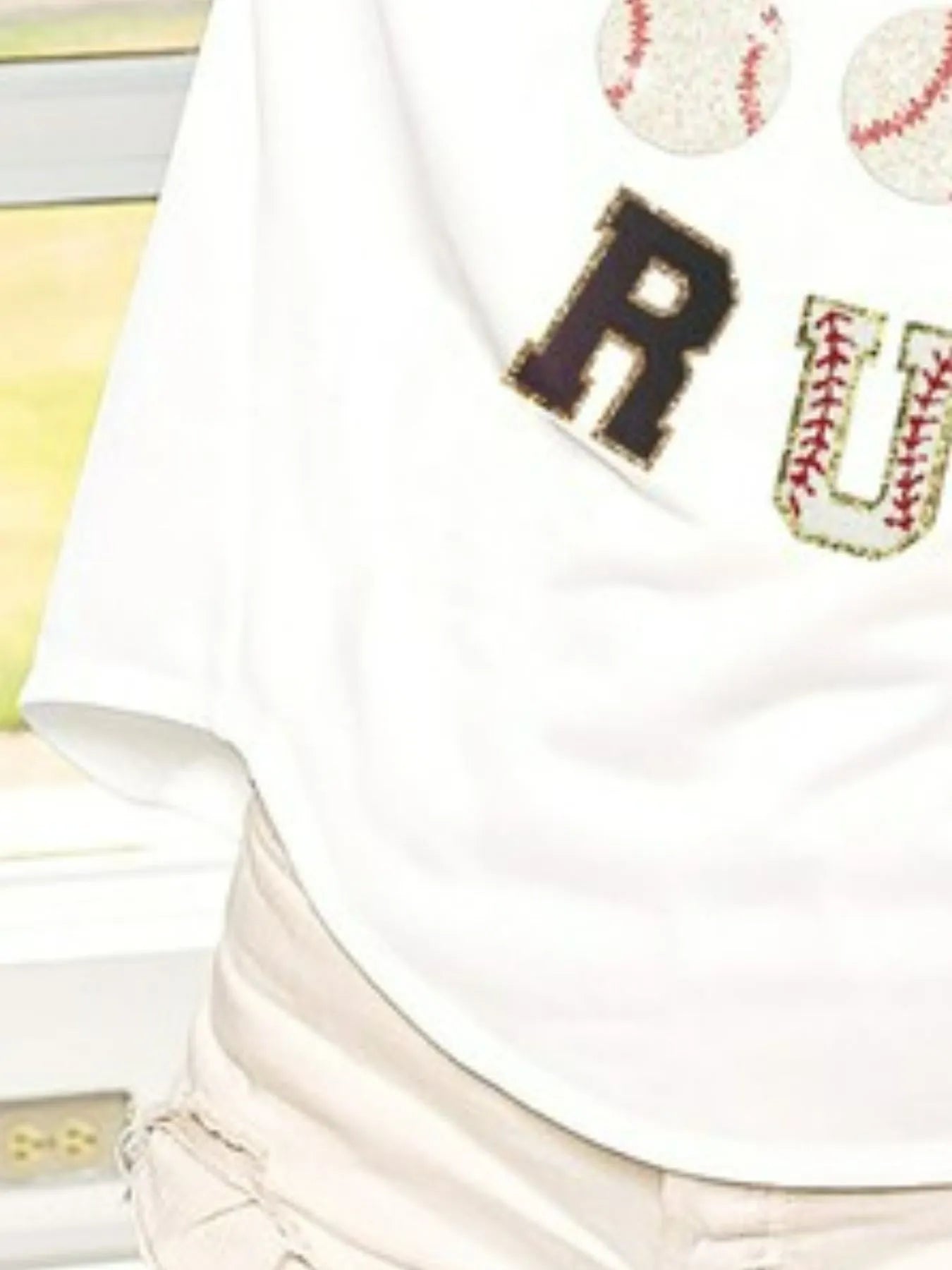 BiBi Baseballs Homerun Letter Washed Short Sleeve Top OutfitFlow