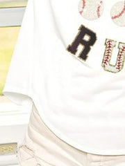 BiBi Baseballs Homerun Letter Washed Short Sleeve Top OutfitFlow