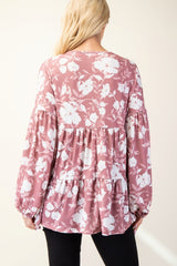 Outfit Flow - Celeste Full Size Tiered Floral V-Neck Long Sleeve Blouse