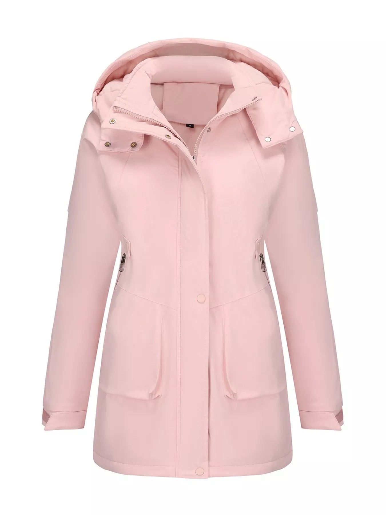 Full Size Hooded Mid-Length Windproof Outerwear Plus Size Pink OutfitFlow