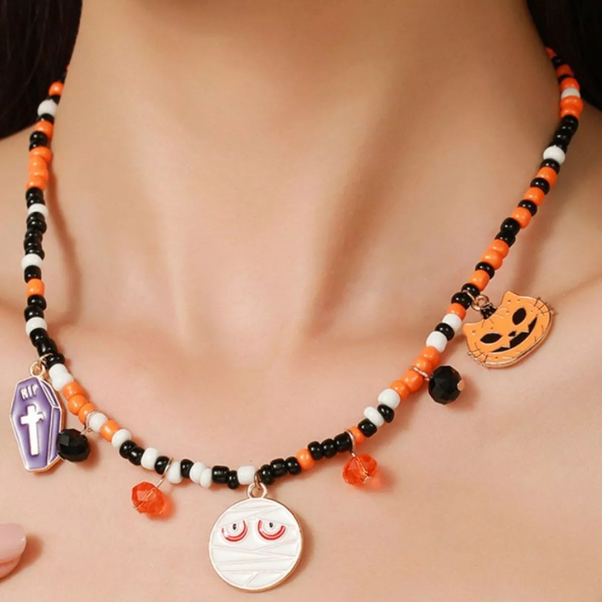 Halloween Charm Beaded Necklace OutfitFlow