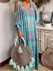 Plus Size Tie-Dye Cold Shoulder Maxi Dress Rx9916—blue OutfitFlow