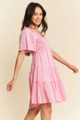 Davi & Dani Jacquard Checker Smocking Tiered Dress OutfitFlow