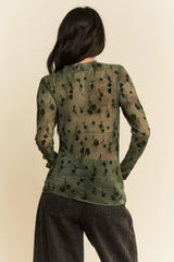 Davi & Dani Floral Mesh Long Sleeve Sheer Layering Top OutfitFlow