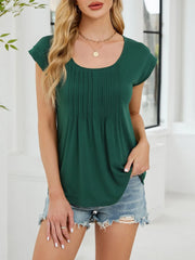 Pleated Front Scoop Neck T-Shirt OutfitFlow