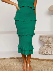 Smocked Ruffled Midi Cami Dress OutfitFlow