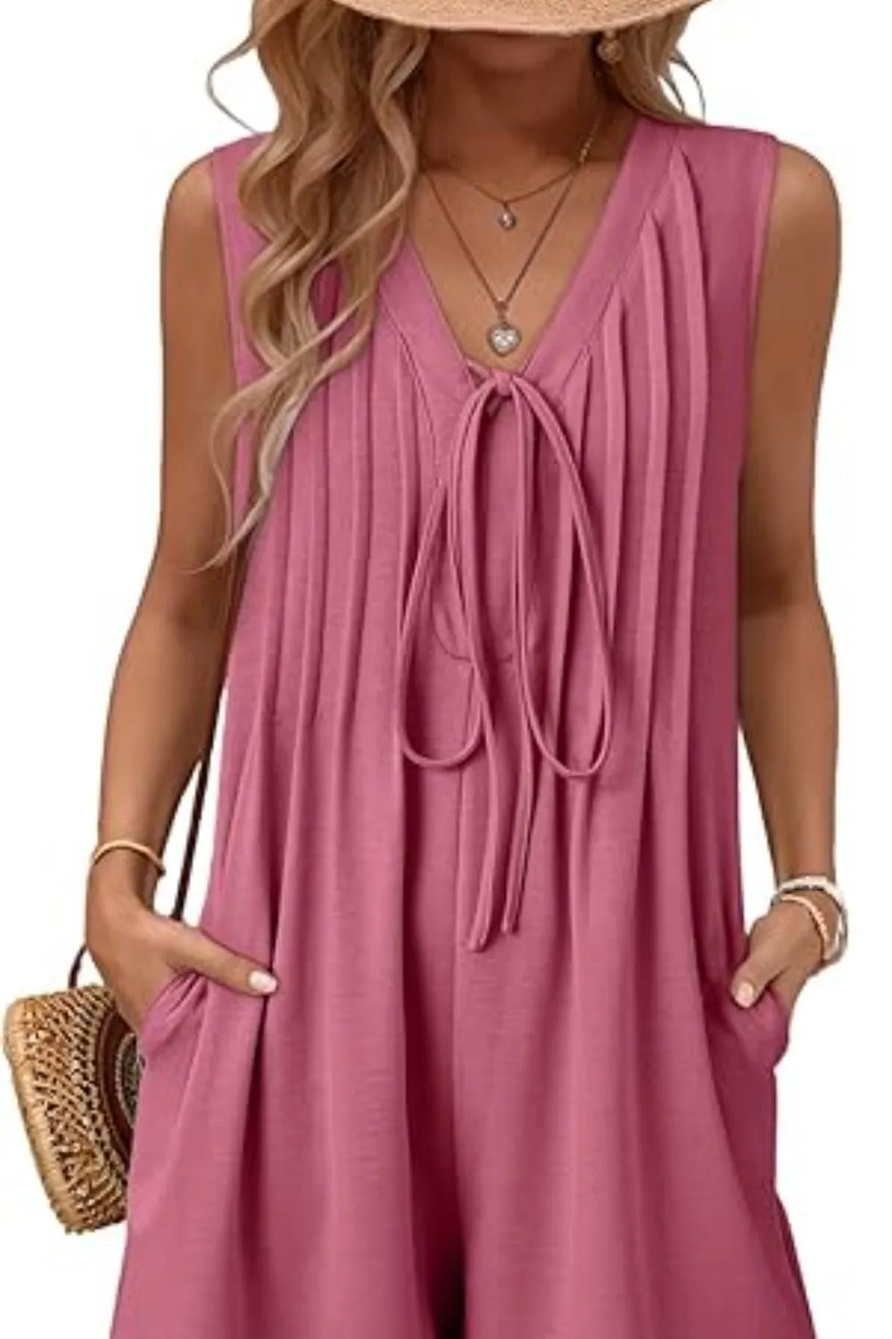 Tie Front Sleeveless Romper OutfitFlow