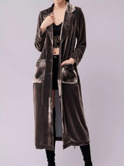 Velvet Lapel Collar Longline Coat Sage Trendsi