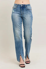 Judy Blue Full Size High Waist Vintage Wash Front Seam & Slit Straight Plus Size MD OutfitFlow