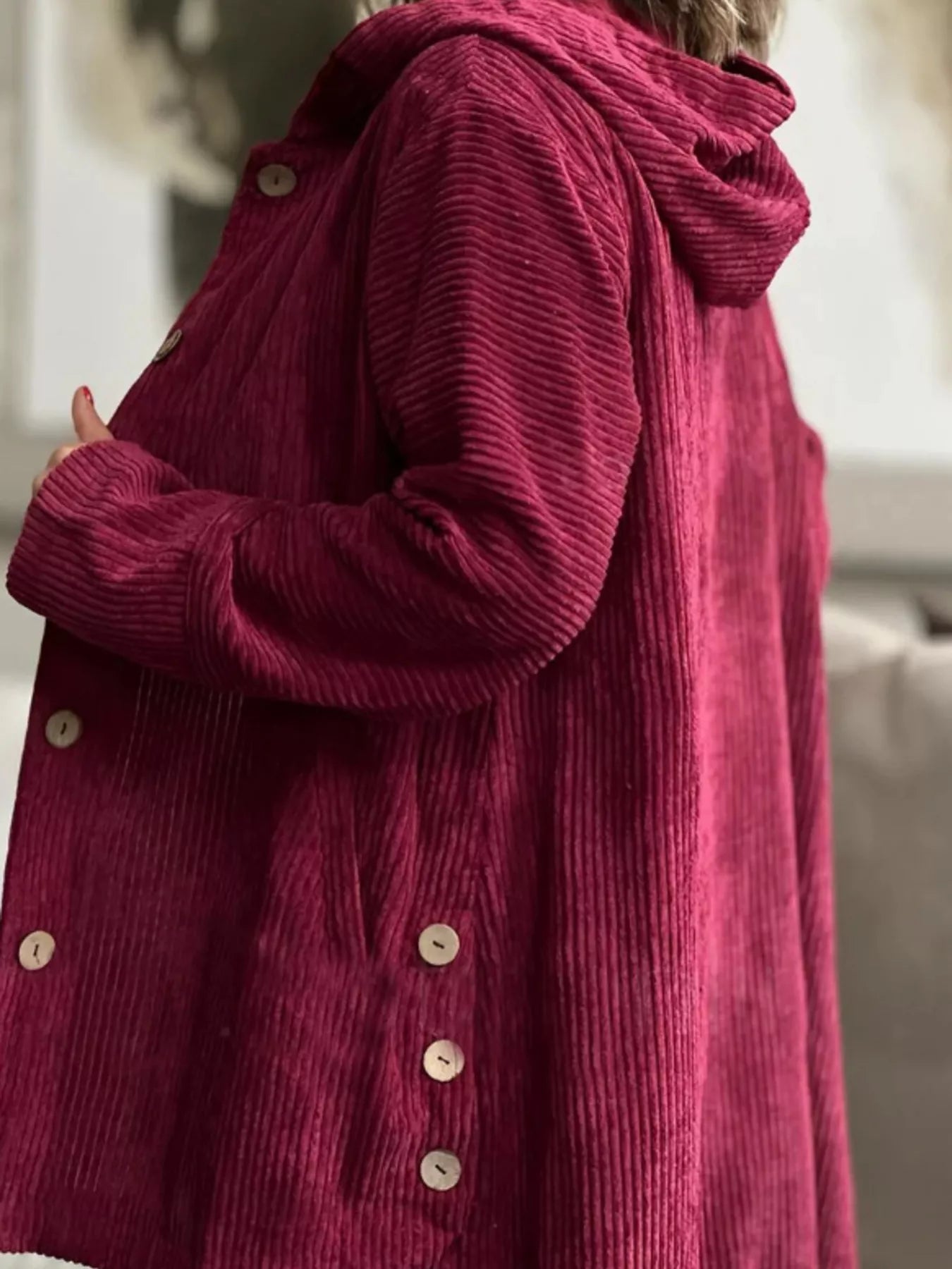 Full Size Corduroy Hooded Button-Up Jacket Plus Size OutfitFlow