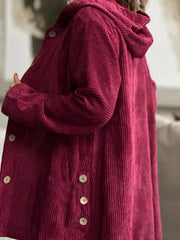 Full Size Corduroy Hooded Button-Up Jacket Plus Size OutfitFlow