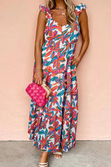Floral Ruffled Strap V Neck Maxi Dress OutfitFlow