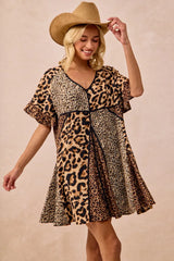 BiBi Leopard Prints Mix and Match Short Sleeves Dress OutfitFlow