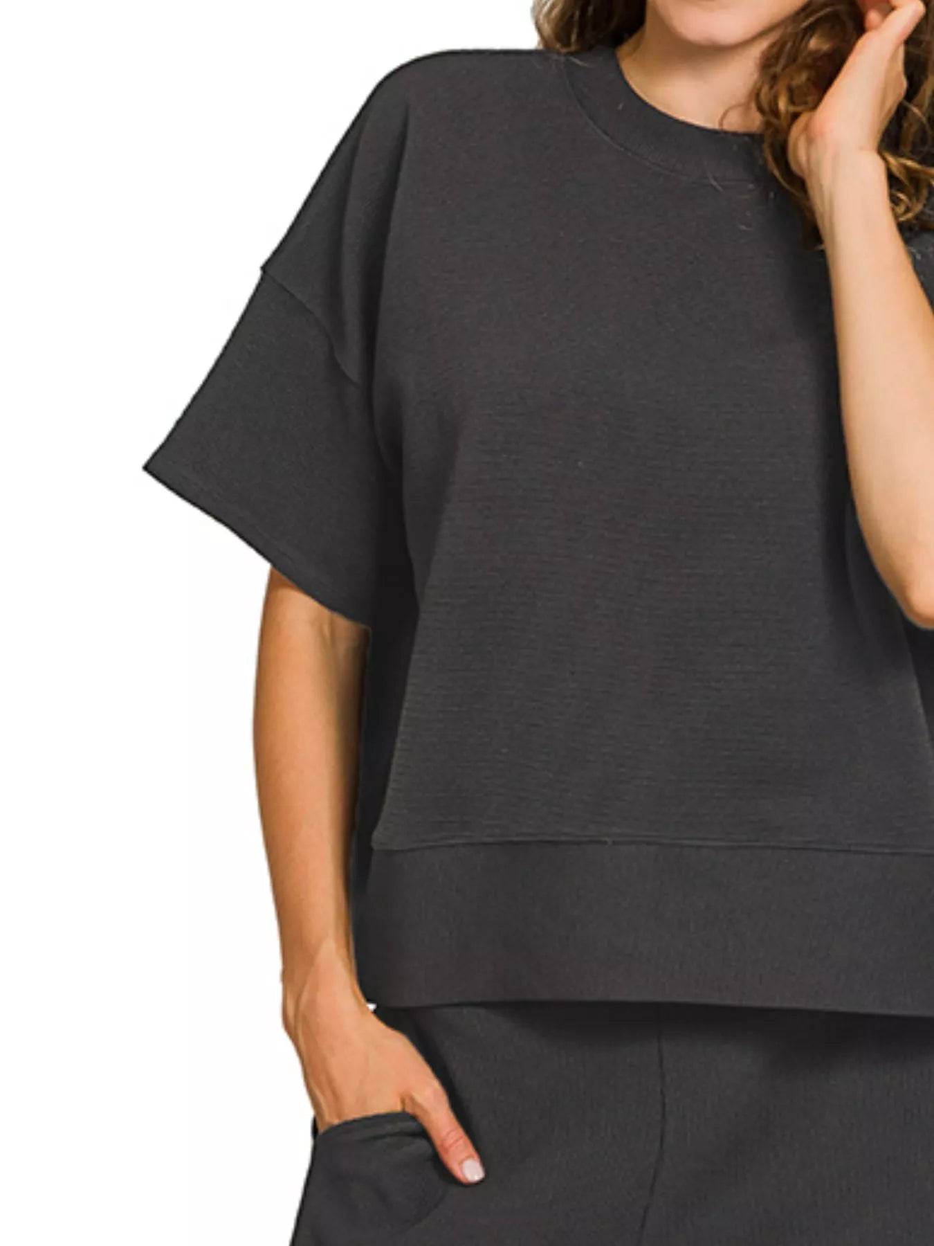 Zenana Ribbed Round Neck Tee & Pants Set OutfitFlow
