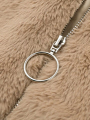 Full Size Faux Fur Cropped Zip-Up Jacket Plus Size Trendsi