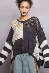 POL Color-Blocked Stripe Pattern Knit Top with Twisted Weave OutfitFlow