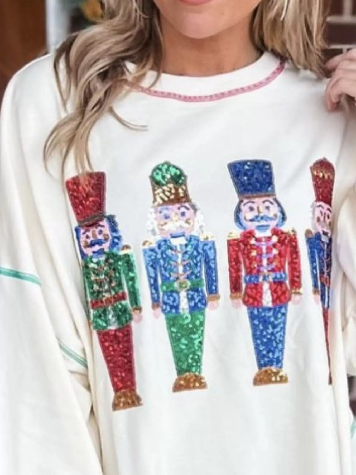 Christmas Nutcracker Sequin Round Neck Sweatshirt OutfitFlow