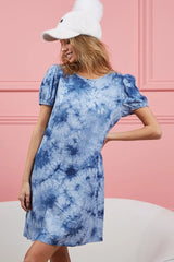 BiBi Puff Sleeve With Side Pockets Tie Dye Dress OutfitFlow