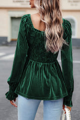 Outfit Flow - Smocked Ribbed Velvet Babydoll Top