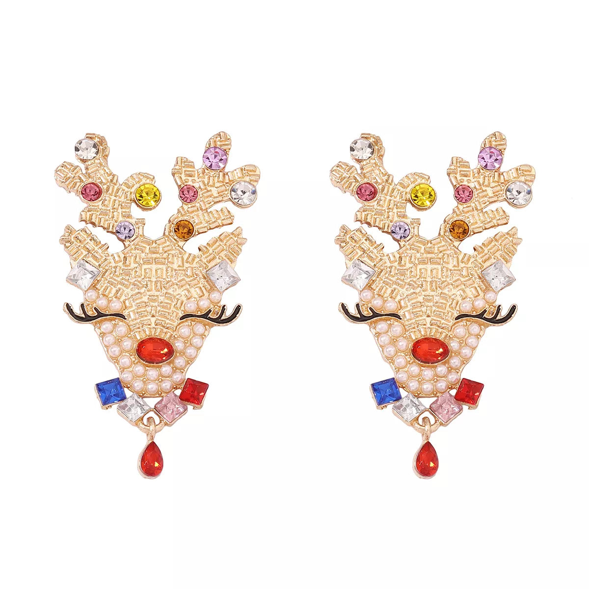 Christmas Reindeer Earrings with Colorful Rhinestones OutfitFlow