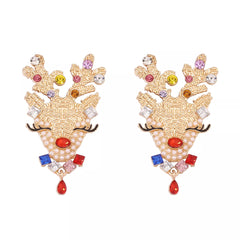 Christmas Reindeer Earrings with Colorful Rhinestones OutfitFlow