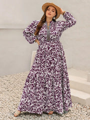Plus Size Floral Print Maxi Dress with Long Sleeves OutfitFlow
