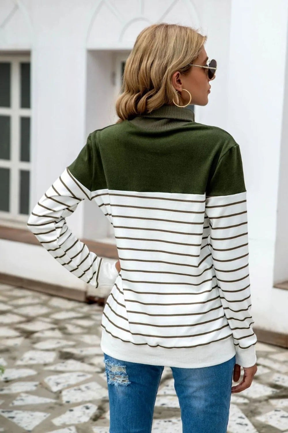 Striped Contrast Turtleneck Sweater OutfitFlow