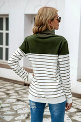 Striped Contrast Turtleneck Sweater OutfitFlow