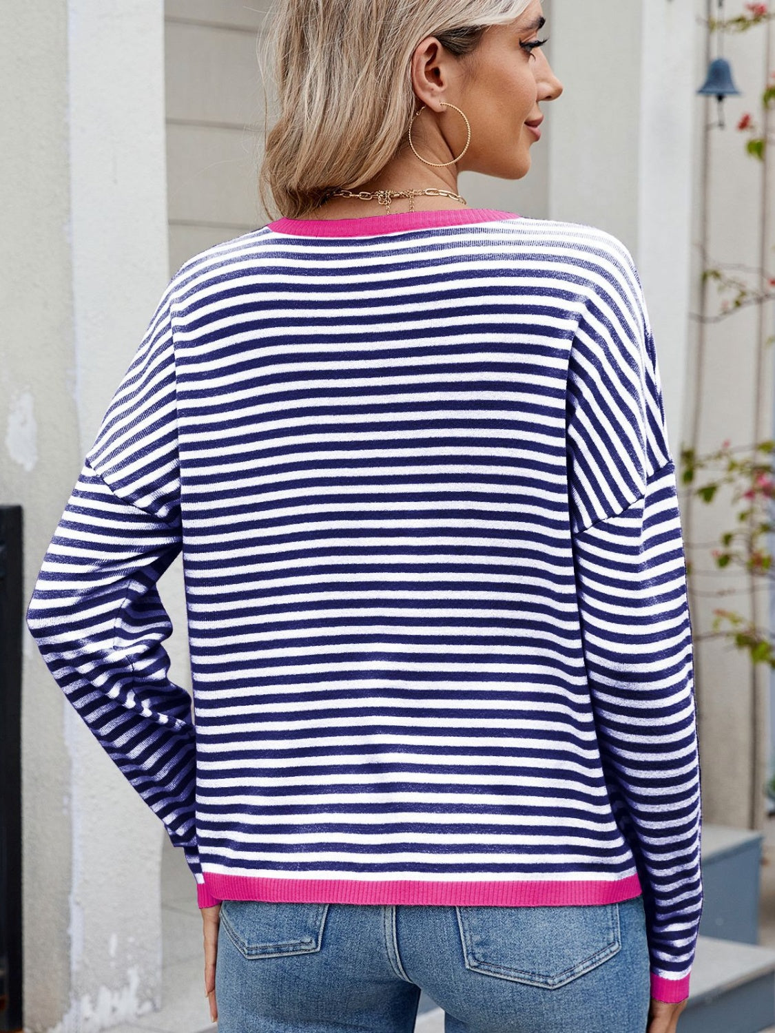 Outfit Flow - Striped Contrast Round Neck Long Sleeve Sweater