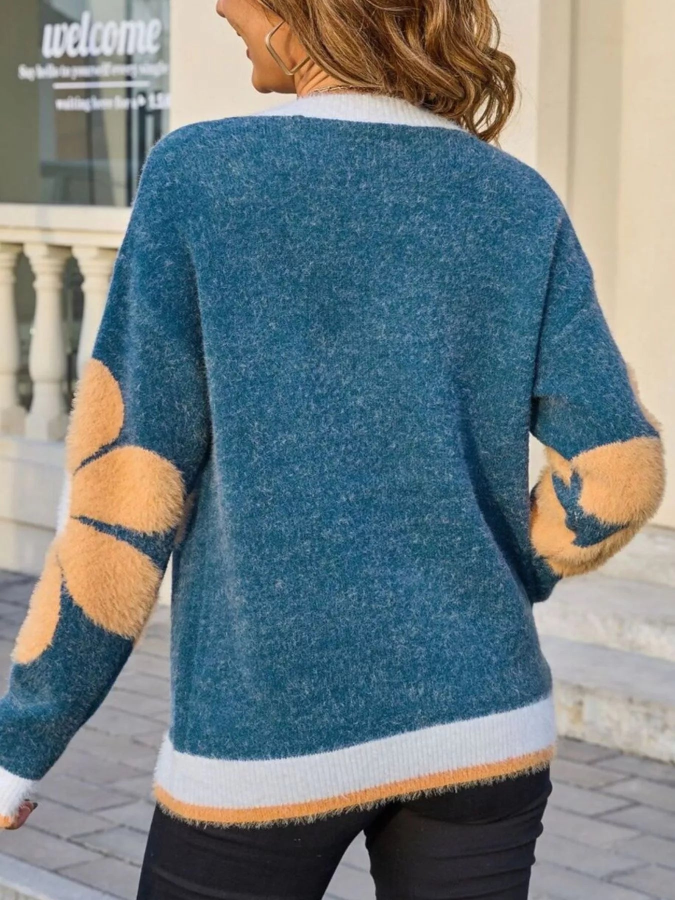 Flower Round Neck Sweater Trendsi