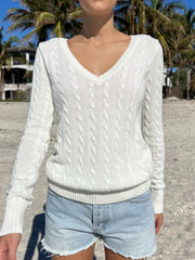 Cable Knit V-Neck Sweater Trendsi