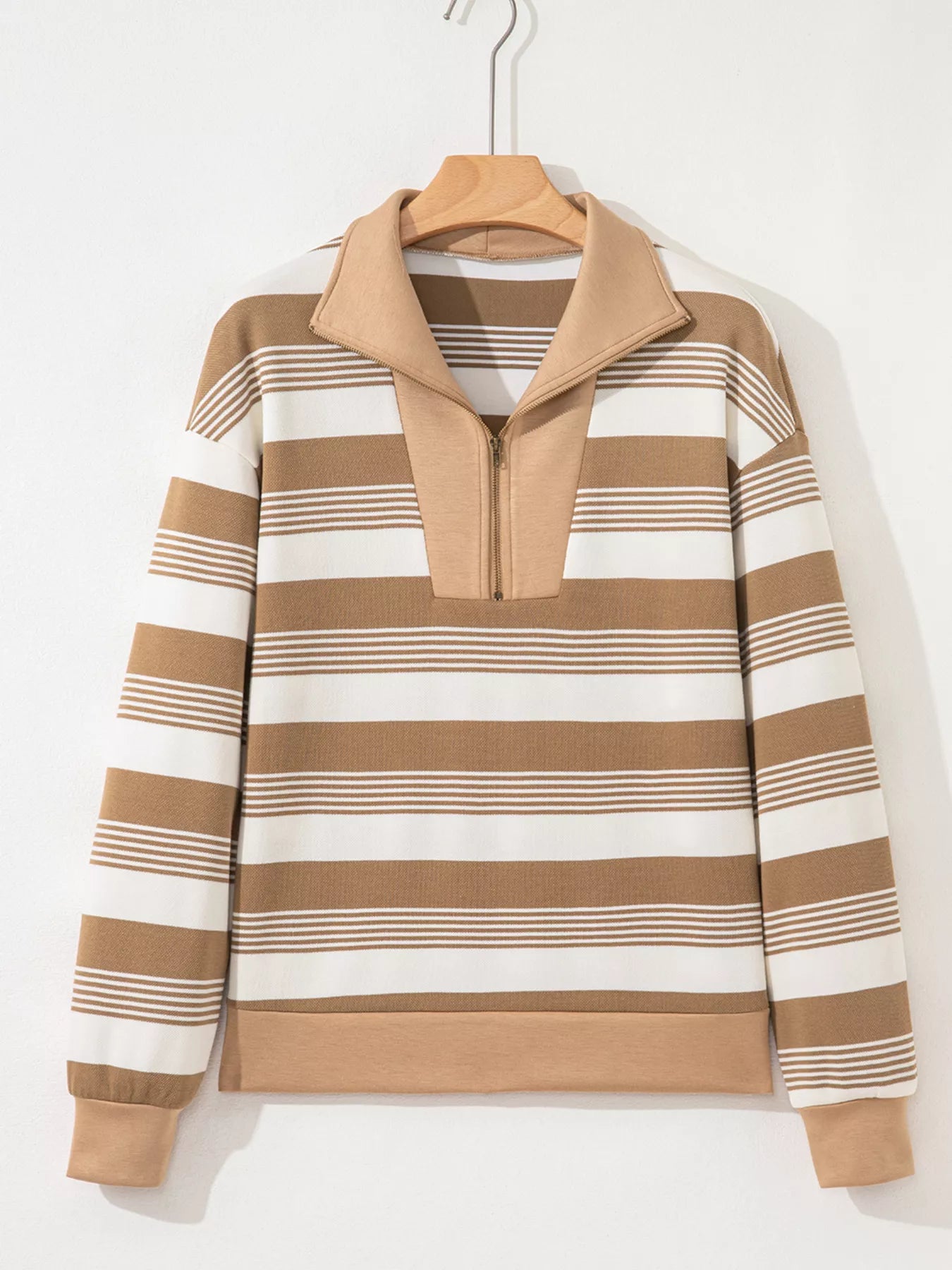 Stripe Zip Collar Patchwork Vintage Sweatshirt OutfitFlow