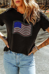 US Flag Round Neck Short Sleeve T-Shirt OutfitFlow