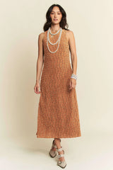 Davi & Dani Golden Textured Zippered Midi Dress OutfitFlow