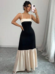 Two-Tone Spaghetti Strap Maxi Dress OutfitFlow