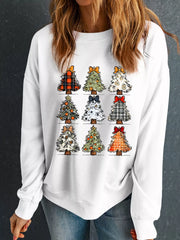 Christmas Tree Graphic Round Neck Sweatshirt OutfitFlow