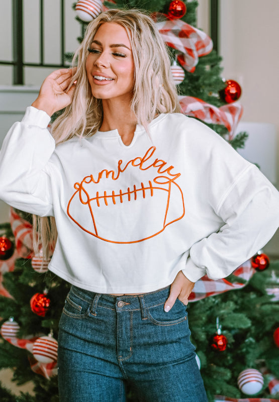 Outfit Flow - GAME DAY Football Notched Long Sleeve Sweatshirt