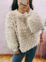 Chunky Round Neck Long Sleeve Sweater OutfitFlow