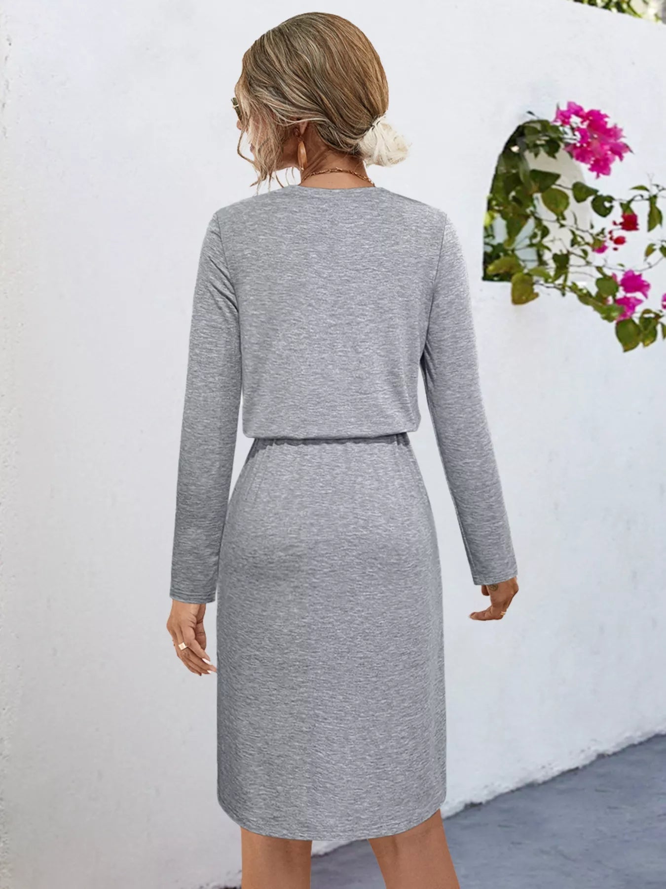 Long Sleeve Drawstring Midi Dress OutfitFlow