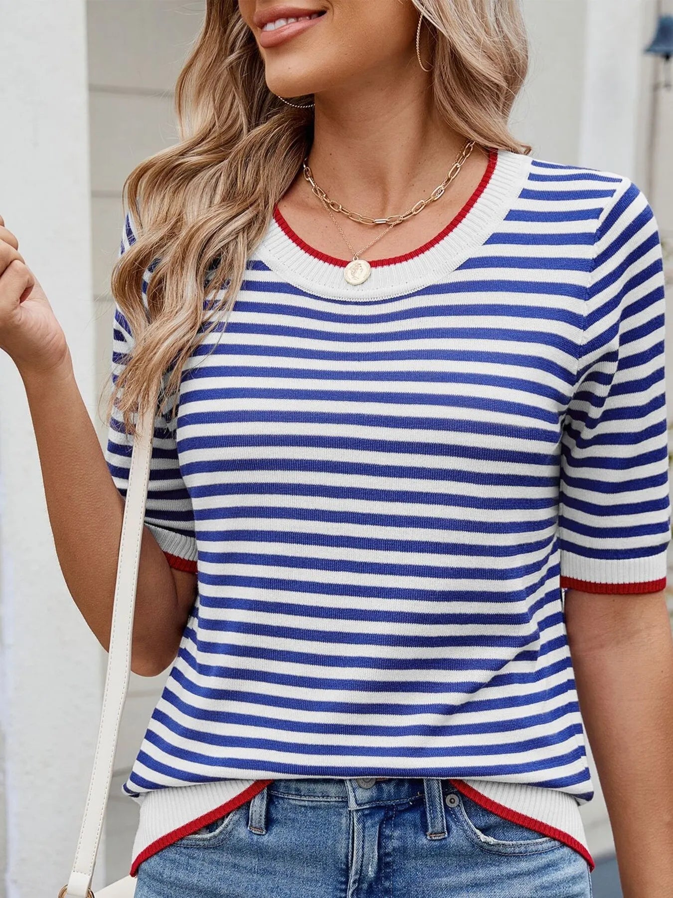 Striped Casual T-Shirt with Contrast Trim OutfitFlow