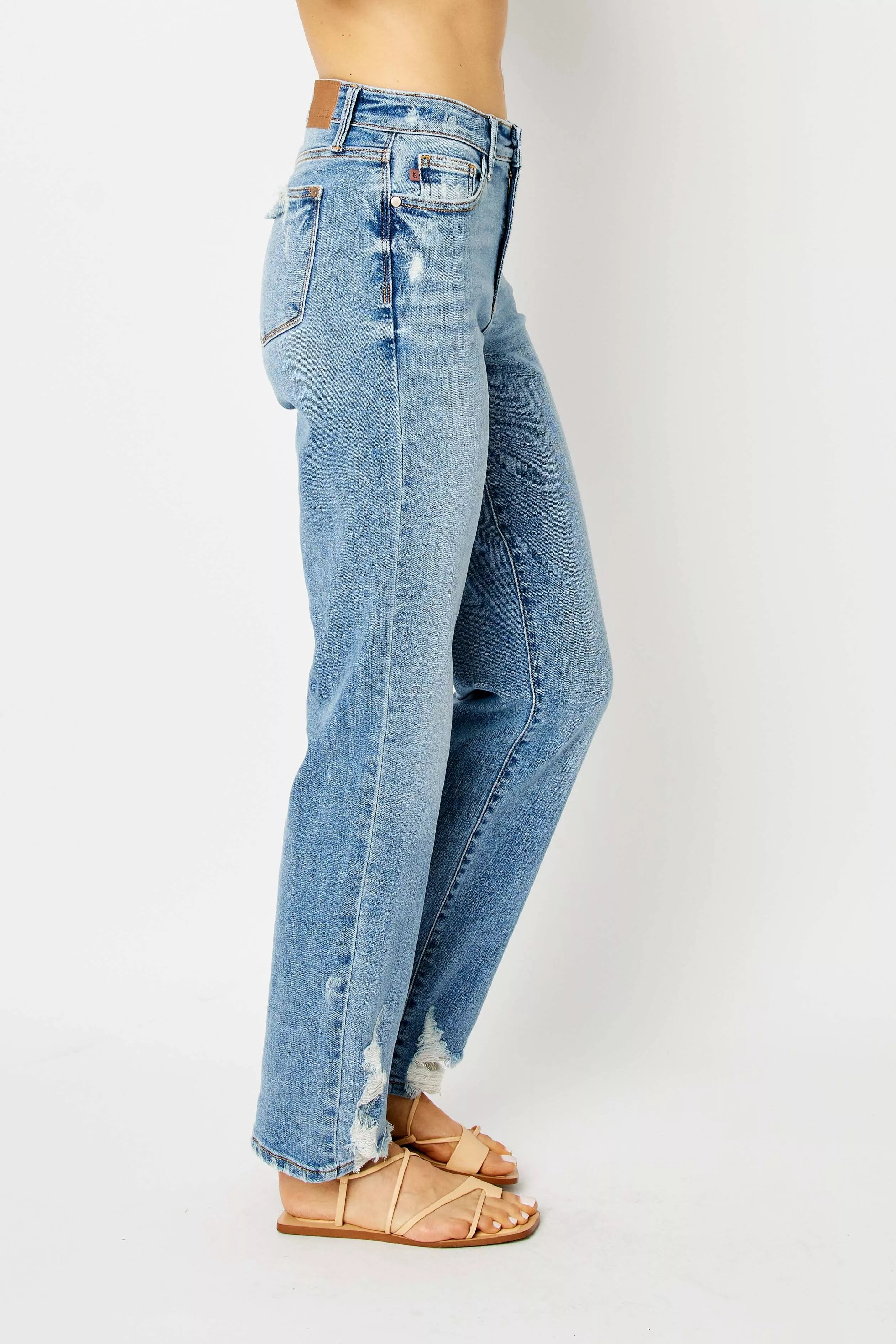 Judy Blue Full Size High Waist Straight Jeans with Heavy Destroy Plus Size OutfitFlow