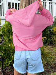 Solid Color Ribbed Zip Up Drawstring Hooded Jacket OutfitFlow