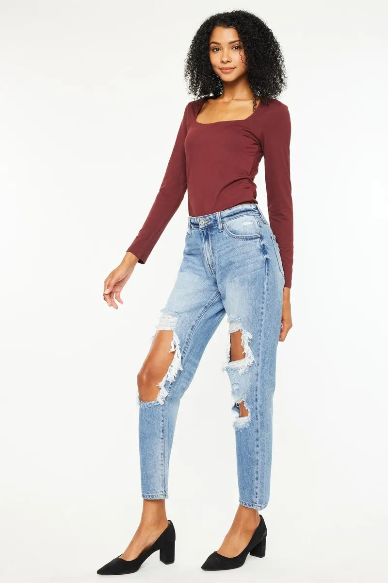 Kancan High Rise Distressed Boyfriend Jeans OutfitFlow