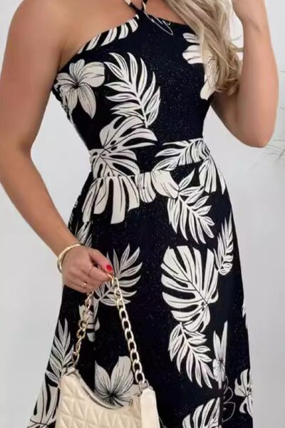 Smocked Printed Halter Neck Dress OutfitFlow