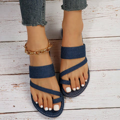 Open Toe Flats Sandals Navy OutfitFlow