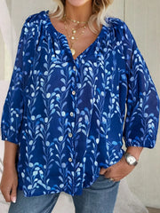 Botanical Print Button Up Shirt Dusty Blue OutfitFlow