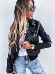 Full Size Zip Up Leather Motorcycle Biker Jacket Plus Size OutfitFlow